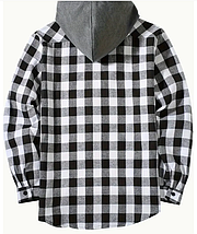 Чоловіча зимова куртка-сорочка з капюшоном у клітинку, фото 2