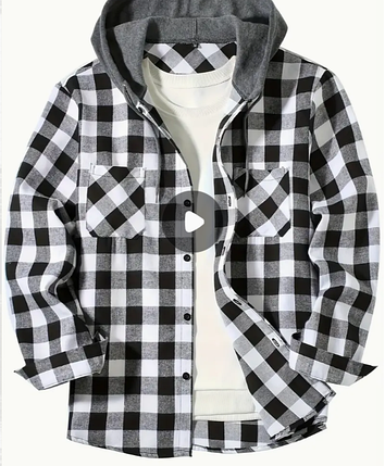 Чоловіча зимова куртка-сорочка з капюшоном у клітинку, фото 1