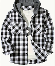​​​​​​​Чоловіча зимова куртка-сорочка з капюшоном у клітинку