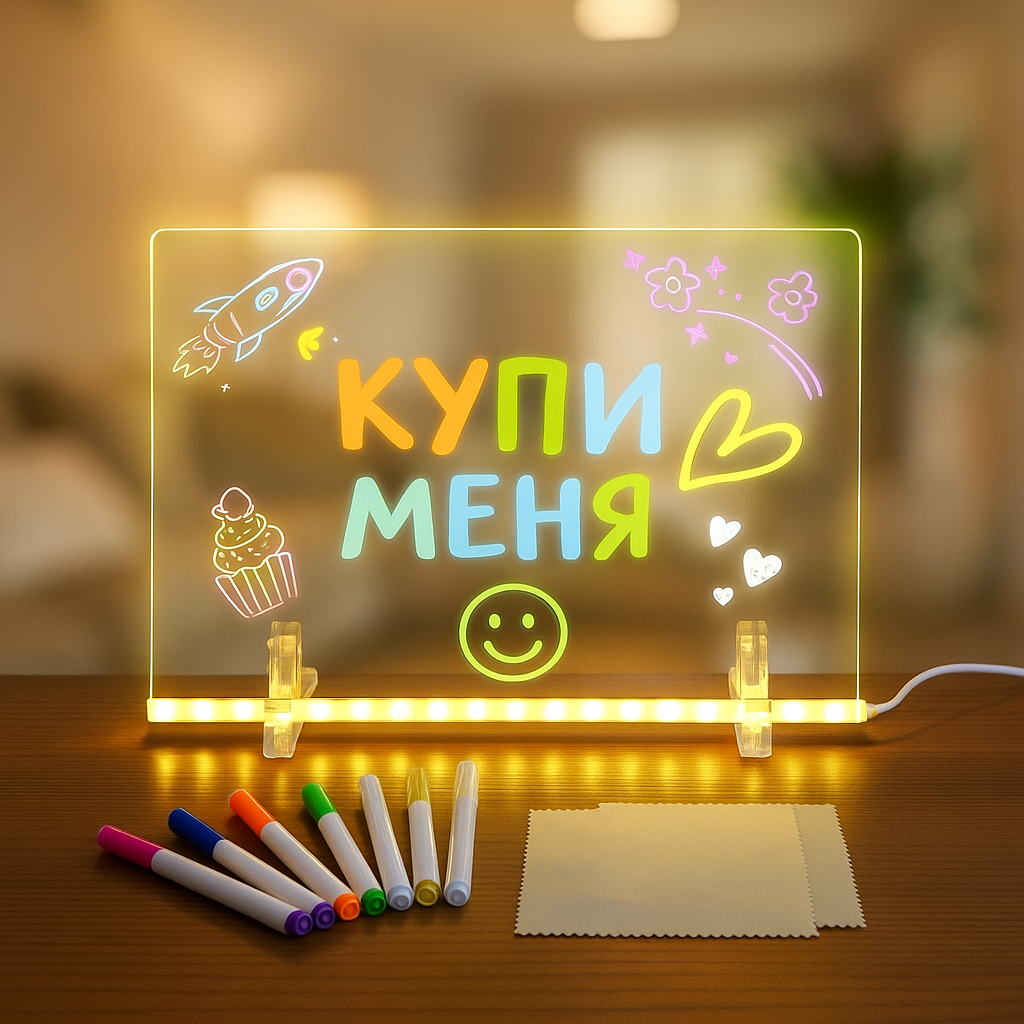 Нічник дошка для нотаток Світна акрилова дошка світильник для нотаток Led Note Board світлодіодний нічник, фото 1
