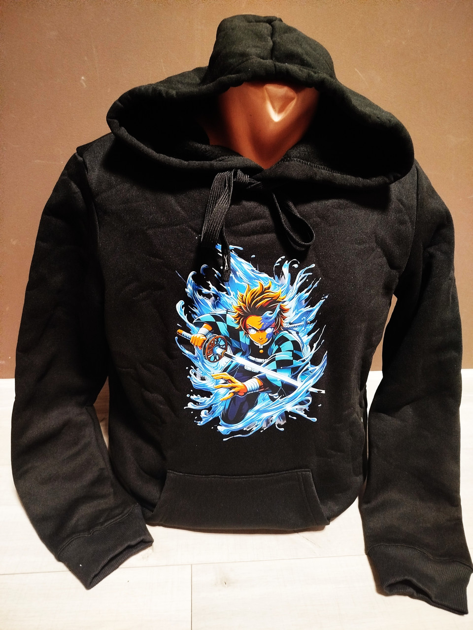 Утеплений батник пайта толстовка для хлопчика підлітка з начосом Аніме Танджиро Клінок розсікає демонів на 13-18 років чорний, фото 1