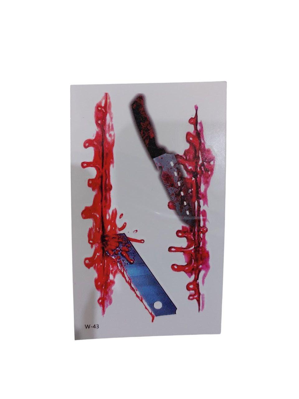 Наклейки тату для Хелловіну ніж та лезо 10 на 6 см червоний, фото 1