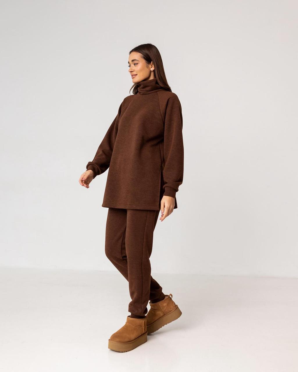 Костюм жіночий теплий трикотаж М шоколад, фото 1