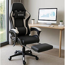 Крісло комп’ютерне / геймерське з підставкою для ніг Bonro B-945 біле з 2 подушками, регулюванням висоти сидіння та нахилу спинки, фото 3