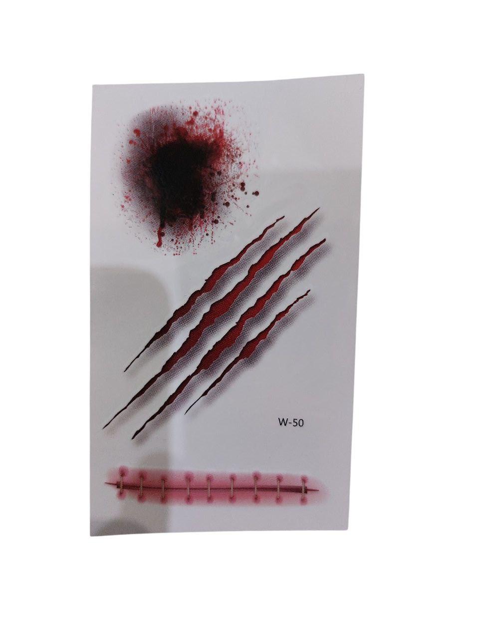 Наклейки тату Хелловін рани та шви 10 на 6 см червоний, фото 1