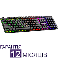 Ігрова клавіатура з підсвіткою GamePro, чорна, провідна USB, мембранна, повнорозмірна геймерська для комп'ютера ПК та ноутбука