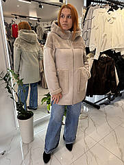 Жіноча дублянка двохсторння, еко замш-норка.