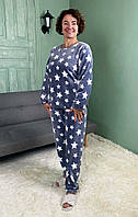 Піжама жіноча тепла махрова кофта з брюками тепла зірочка сірий 48-56 р.