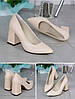 Туфлі на стійкому підборі жіночі шкіряні молочного кольору, фото 2