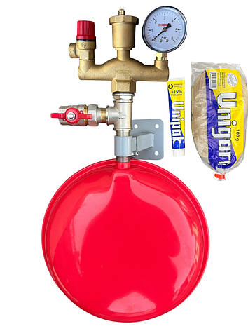 Група безпеки, розширювальний бак 12 л (плоский), кріплення бака, 3/4 кран з американкою (КОМПЛЕКТ) Чехія, фото 1