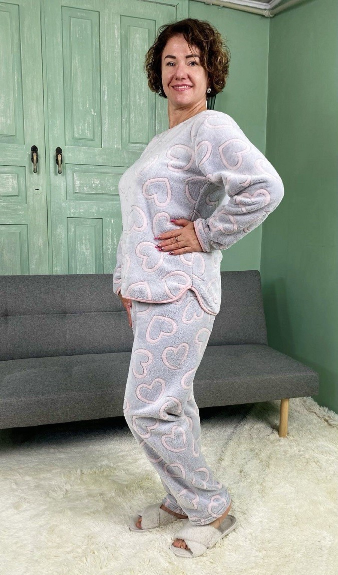 Піжама жіноча тепла махрова кофта з брюками тепла сірий 44-56 р.