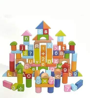 Конструктор дерев'яний творчий набір блоків для створення фігур 100 штук кубики з цифрами відро сортер