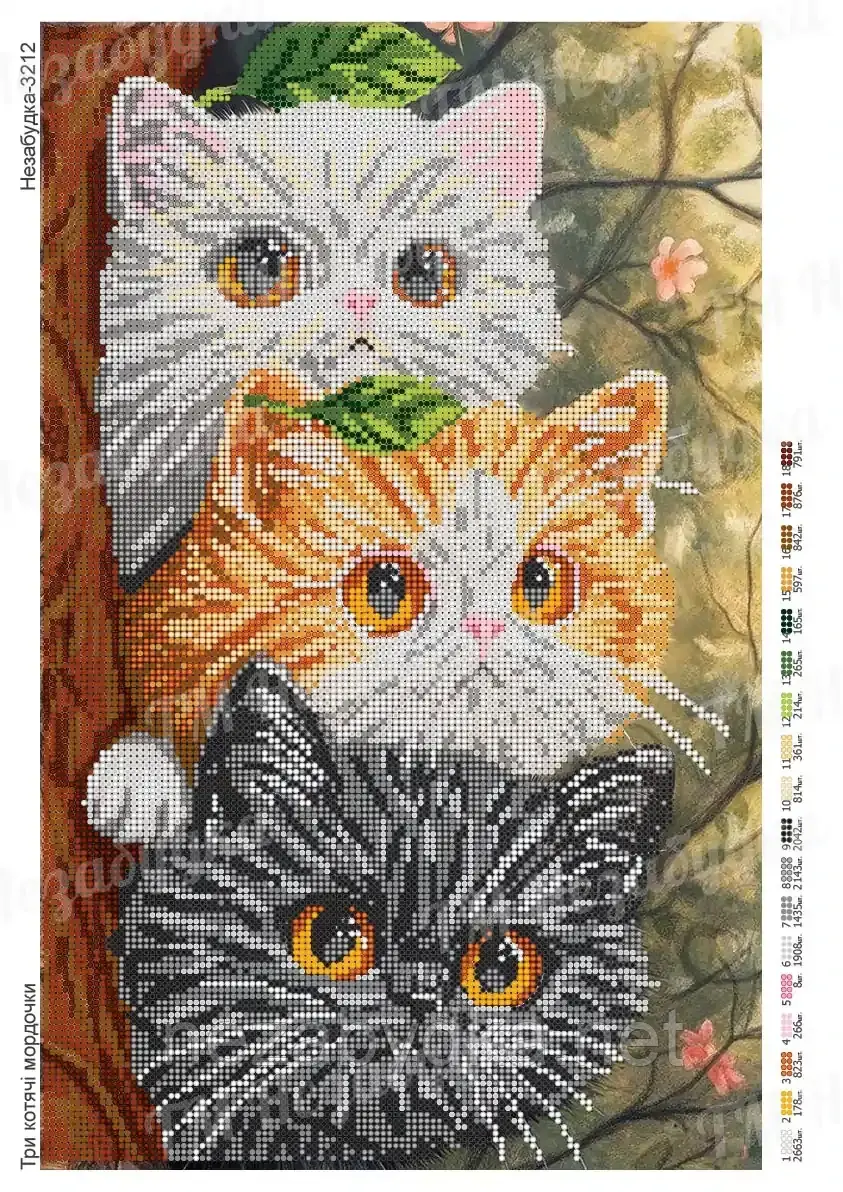 Схема для вишивки бісером - Три котячі мордочки, фото 1