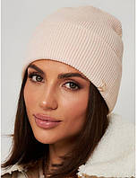 Шапка жіноча демісезонна з закотом Орбіт льон