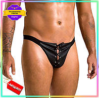 KI Мужские слипы на шнуровке GET ONE Passion экокожа черные для уверенных мужчин сексуальное белье FIR41_R