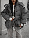 Жіноча зимова куртка пуховик у стилі оверсайз, фото 2
