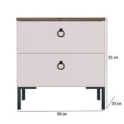 Приліжкова тумба з шухлядами Симпл KOM2S 50 см кашемір і в'яз ліберті світлий на ніжках в кімнату підлітка