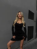Жіноче чорне міні сукня з ангори із зав'язками на спині, фото 4
