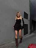 Жіноче чорне міні сукня з ангори із зав'язками на спині, фото 5
