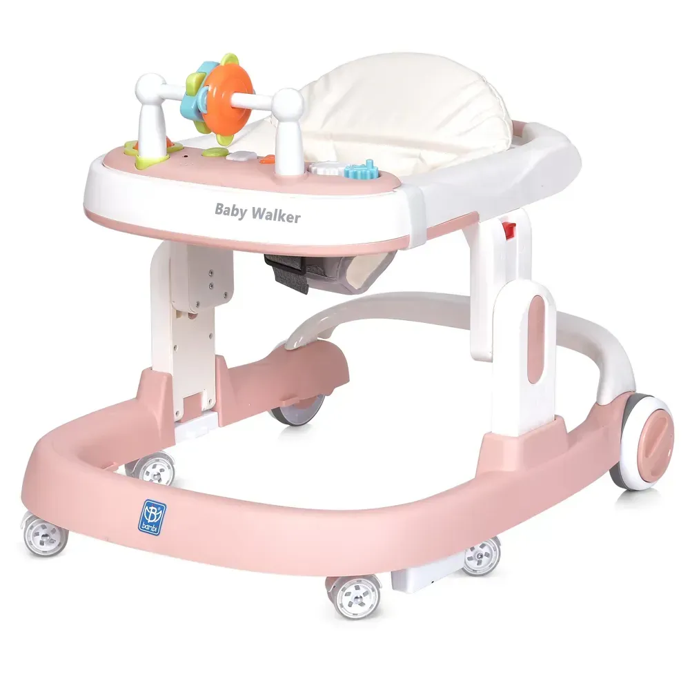 Ходунки дитячі BAMBI Baby Walker M 5032L-8 зі світловими ефектами, шкіряне сидіння Рожеві, фото 1
