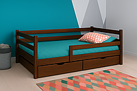 Ліжко дитяче Соня 80 х 190 см із захисним бортиком і шухлядами (горіх темний)