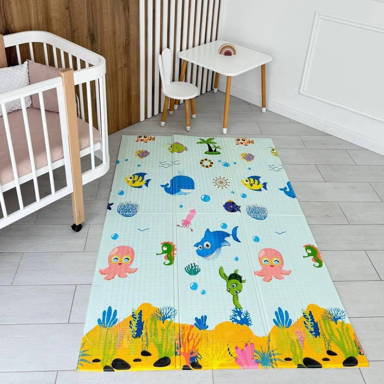 Двосторонній розвиваючий килимок-мат MR 1553-2 Підводний світ 180 / 120 см, з сумкою, фото 1