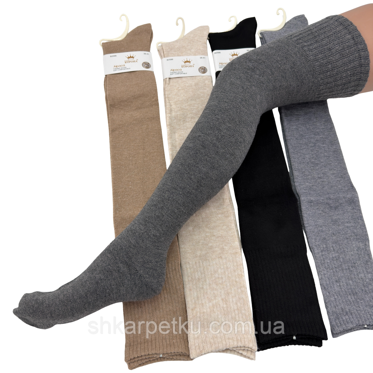 Жіночі теплі гольфи вище коліна Korona Alpaca з високою резинкою, альпака, розмір 36-41, 5 пар в упаковці, фото 1