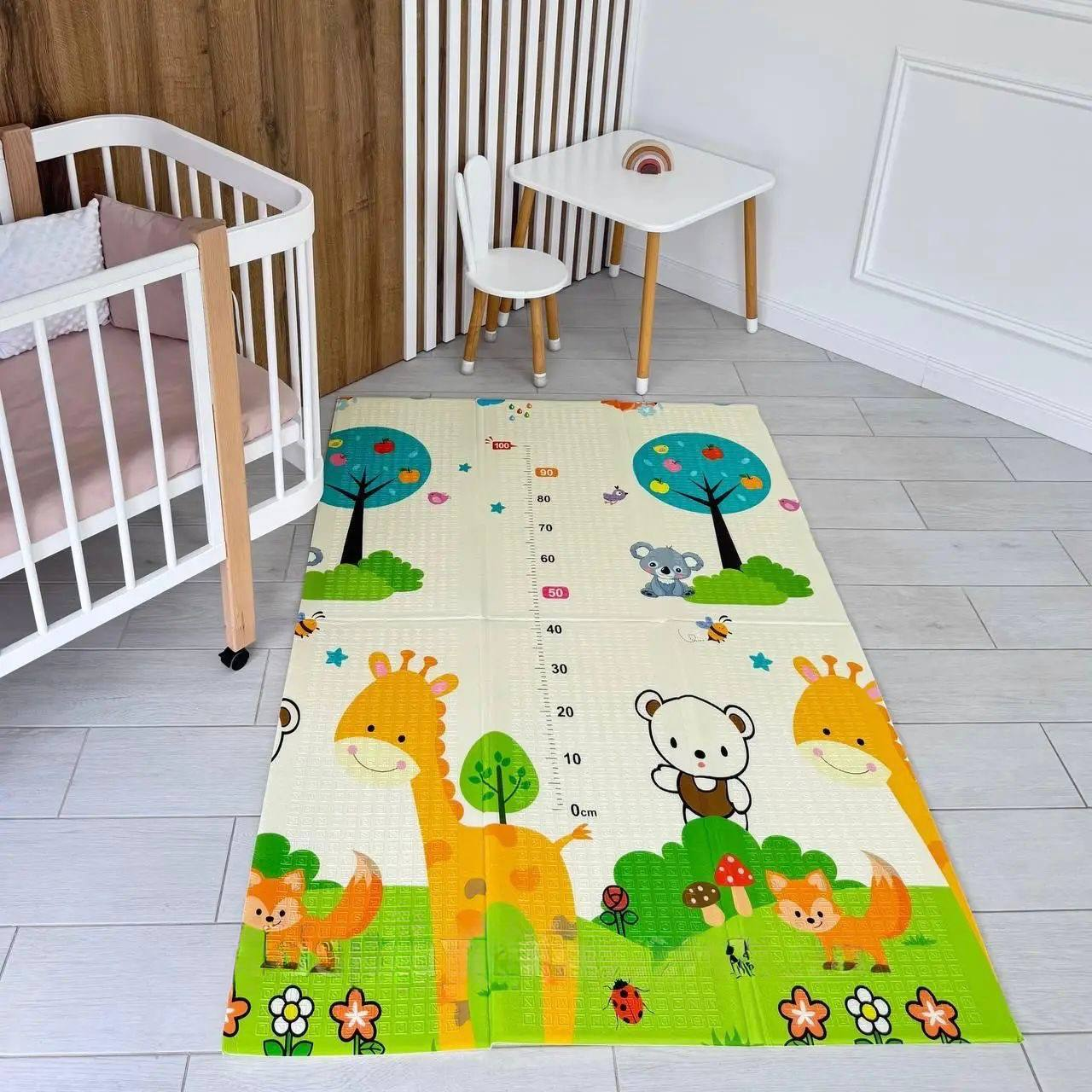 Двосторонній розвиваючий килимок-мат MR 1553-2 Оленята та жирафки 180 / 120 см, з сумкою, фото 1