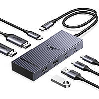 USB-хаб Ugreen Revodok CM886 10-в-1 Type-C 2xHDMI 4K 60Hz USB 3.2 PD 100W RJ45 сірий