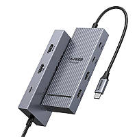 USB-C хаб Ugreen CM880 7 в 1 2xHDMI 4K 60 Гц 2xUSB-A 2xUSB-C PD 100 Вт 30 см Сірий