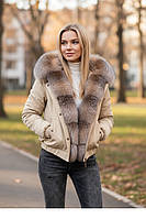 Бомбер жіночий з хутром блюфрост Бежевий р 42