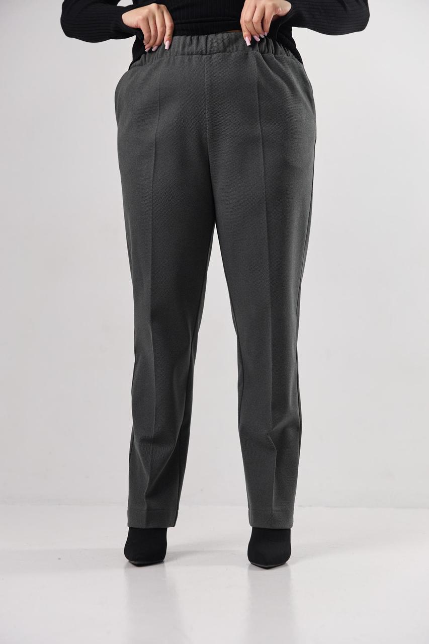 Брюки жіночі штани теплі прямі резинка великого розміру 56 графіт, фото 1