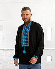 Вишиванка чоловіча "Стефан" з чорного домотканого полотна, фото 2