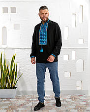 Вишиванка чоловіча "Стефан" з чорного домотканого полотна, фото 4