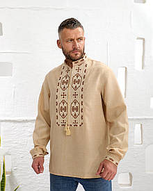 Вишиванка чоловіча "Миколай" з бежевого льон-меланжу