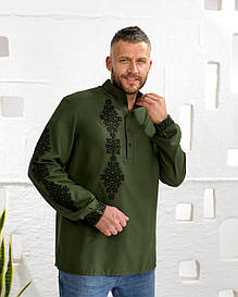 Вишиванка чоловіча, натуральне (домоткане полотно хакі), "Еней"