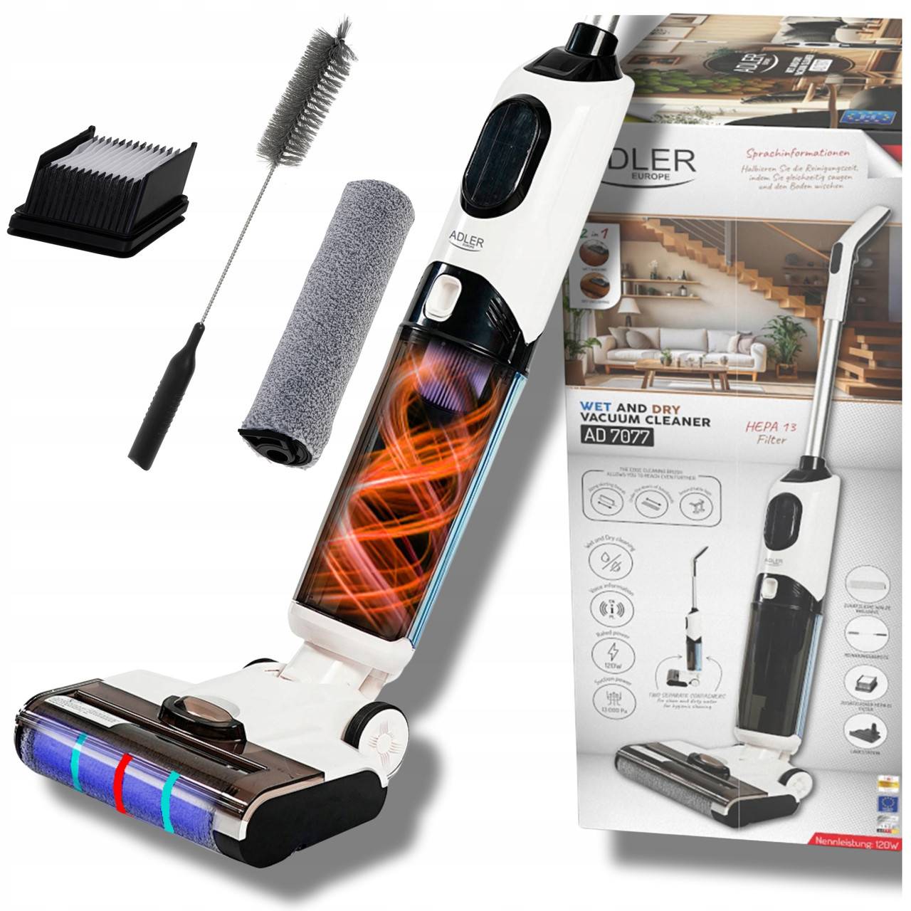 Пилосос Adler AD 7077 — бездротовий, 2-в-1, вологе/сухе прибирання, фото 1