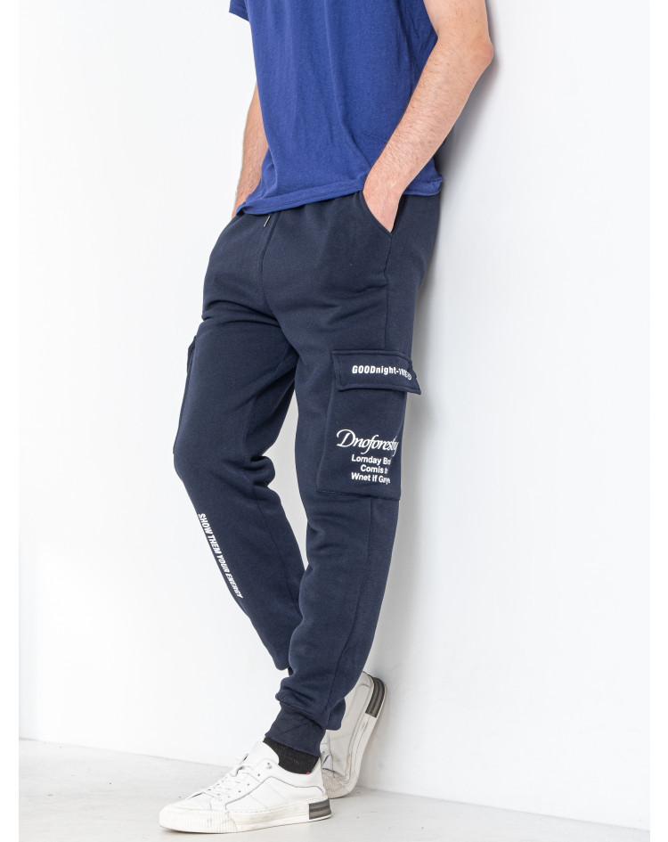 Спортивні теплі чоловічі штани з кишеннями зимові з манжетом трикотаж на флісі чорні, фото 1