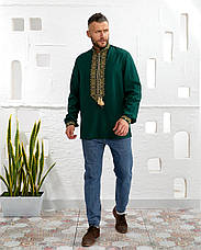 Вишиванка чоловіча "Тризубці" ( зелене домоткане полотно), фото 5