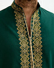 Вишиванка чоловіча "Тризубці" ( зелене домоткане полотно), фото 2