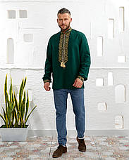 Вишиванка чоловіча "Тризубці" ( зелене домоткане полотно), фото 3