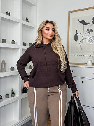 Жіноча кофта з капюшоном шоколад великого розміру  Розміри: 46-48, 50-52, 54-56, 58-60, фото 1