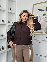 Жіноча кофта з капюшоном шоколад великого розміру  Розміри: 46-48, 50-52, 54-56, 58-60, фото 4