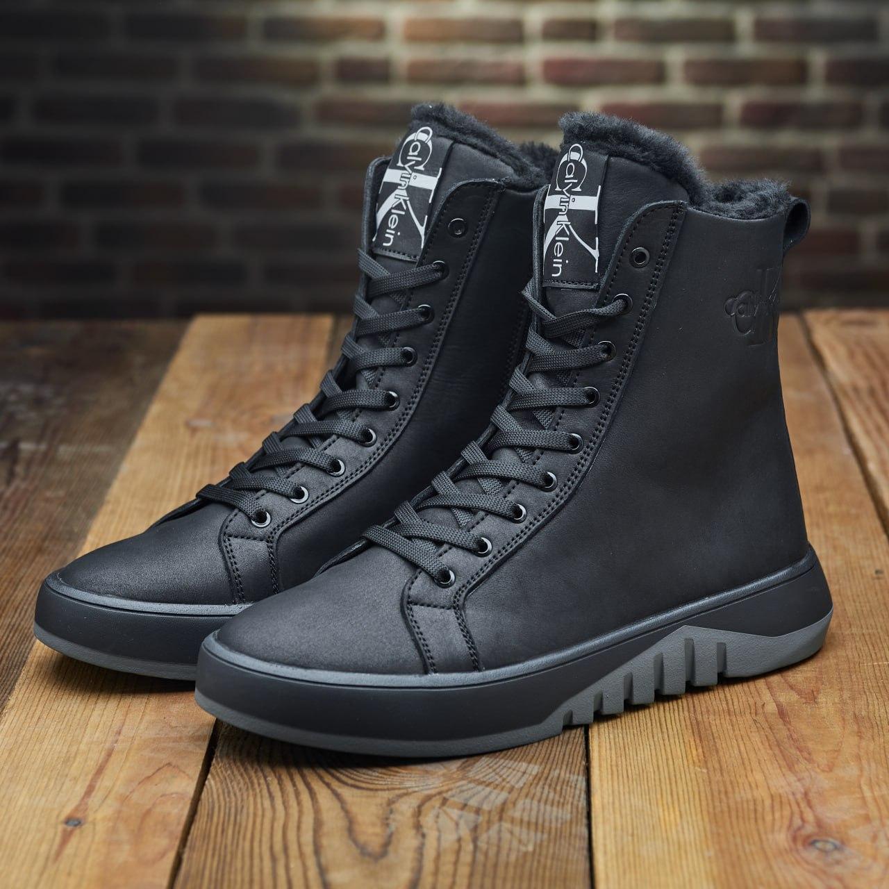 Зимові чоловічі шкіряні черевики на блискавці чорні утеплені з натуральної шкіри на хутрі на зиму, розмір 40-45, фото 1