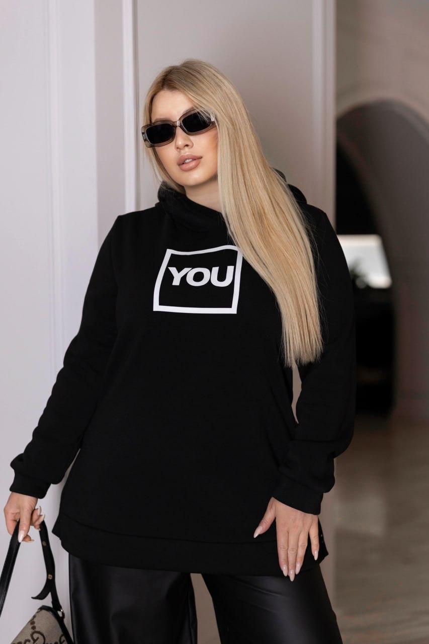 Тепле жіноче стильне худі батал з трикотажу тринитка з начосом (р.52-58). Арт-1018/11, фото 1