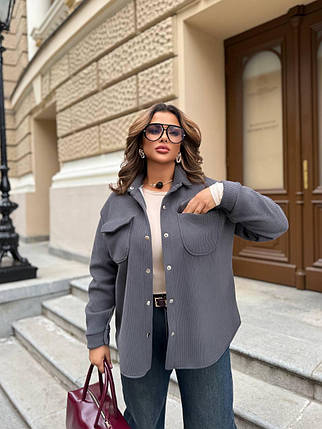 Вельветова жіноча сорочка на хутрі великого розміру Розміри: 48-50, 52-54, 56-58, 60-62, фото 1