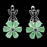 Сережки. Натуральний смарагд, шпінель і танзаніт. Срібло 925.