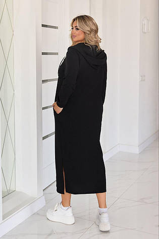 Плаття для повних спортивне з капюшоном довжина міді чорне, фото 2
