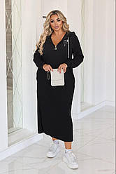 Плаття для повних спортивне з капюшоном довжина міді чорне