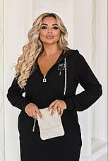 Плаття для повних спортивне з капюшоном довжина міді чорне, фото 3